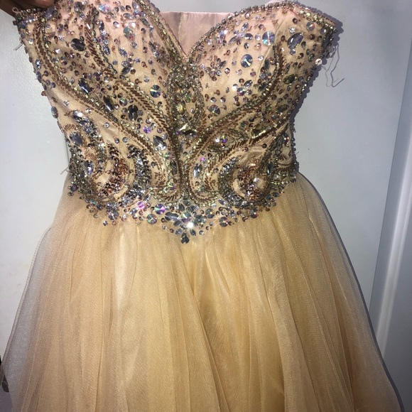 gold strapless dress short